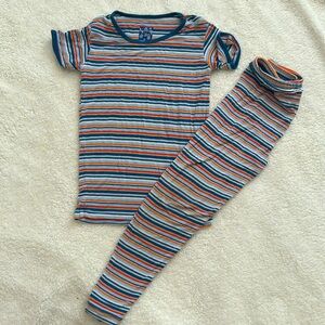OG Kickee Pants Campout Stripe 3 Piece Orange Blue Soft Bamboo Pajama Set
